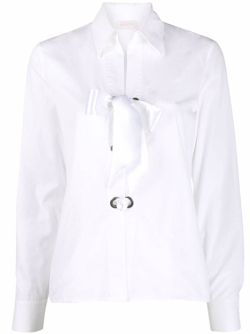 Valentino Garavani Pre-Owned 2000s V-neck bow-detailing shirt - White von Valentino Garavani Pre-Owned