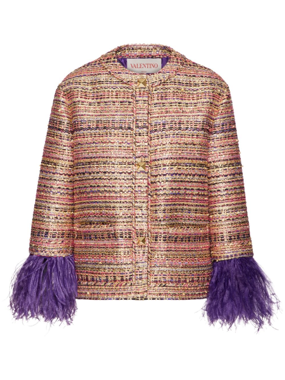 Valentino Garavani Tweed Party feather-trim jacket - Gold von Valentino Garavani