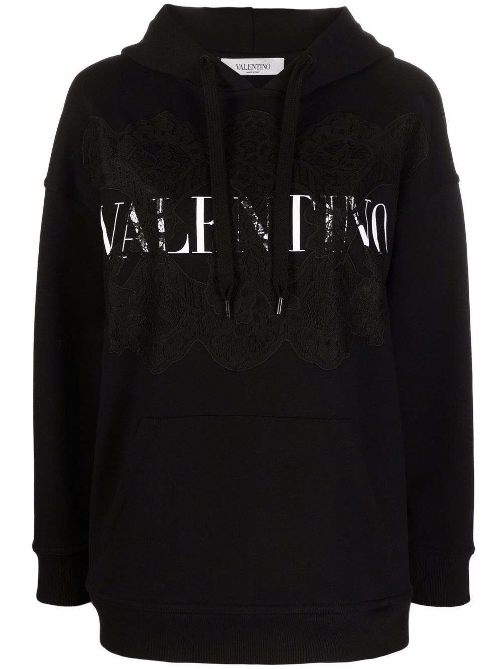 Valentino Garavani lace-panel logo hoodie - Black von Valentino Garavani