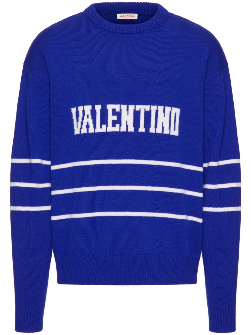 Valentino Garavani logo-intarsia crew-neck jumper - Blue von Valentino Garavani