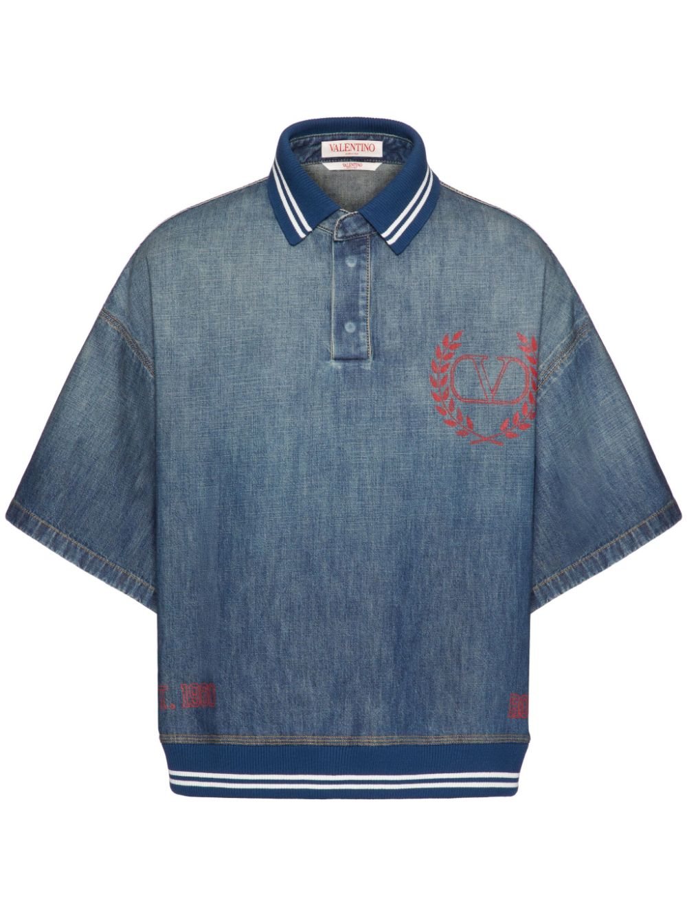 Valentino Garavani logo-print denim polo shirt - Blue von Valentino Garavani