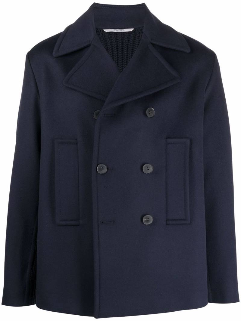 Valentino Garavani ribbed-panel double-breasted coat - Blue von Valentino Garavani