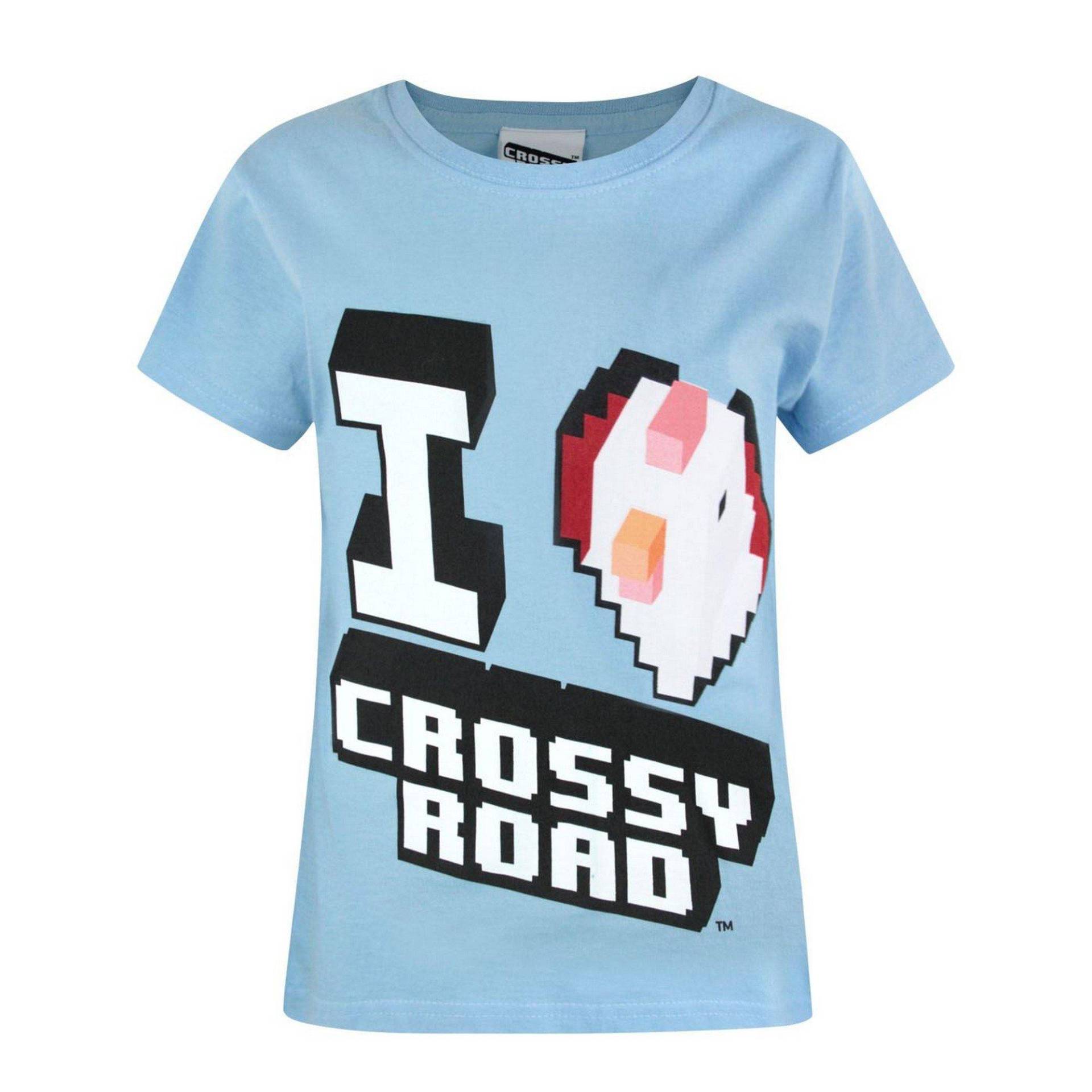 Crossy Road I Love Crossy Road Tshirt Mädchen Blau 128 von Vanilla Underground