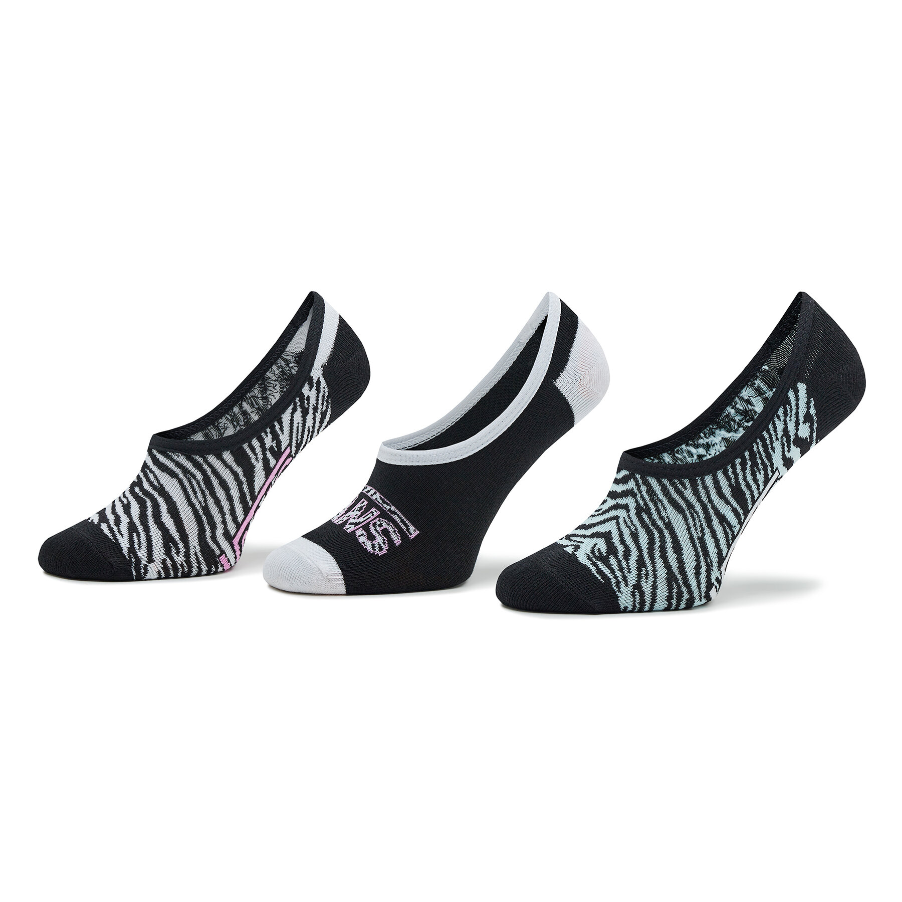 3er-Set Damen Sneakersocken Vans Zebra Daze Canoodle VN00079YBR51 Black/Blue Glow von Vans