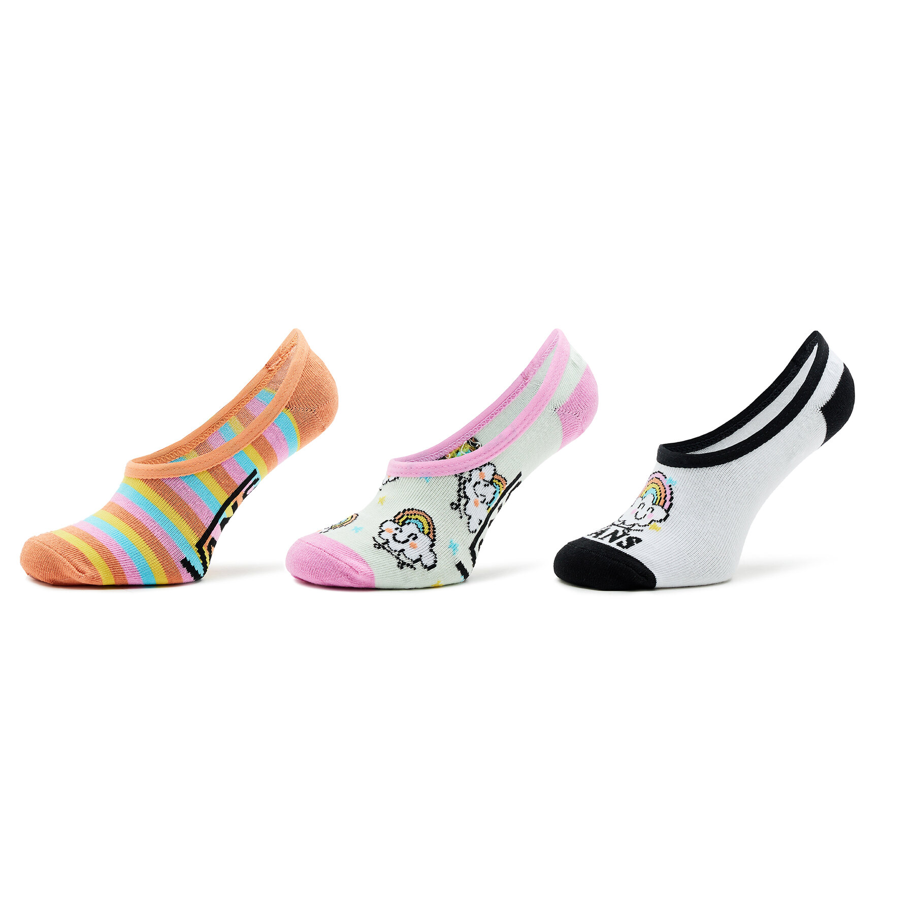 3er-Set Kinder Sneakersocken Vans Rainbow Rider Canoodle VN0007B4YB21 White/Black von Vans