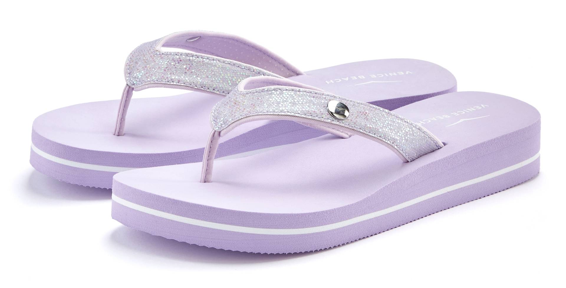 Venice Beach Badezehentrenner, Sandale, Pantolette, Badeschuh ultraleicht mit Glitzerband VEGAN von Venice Beach