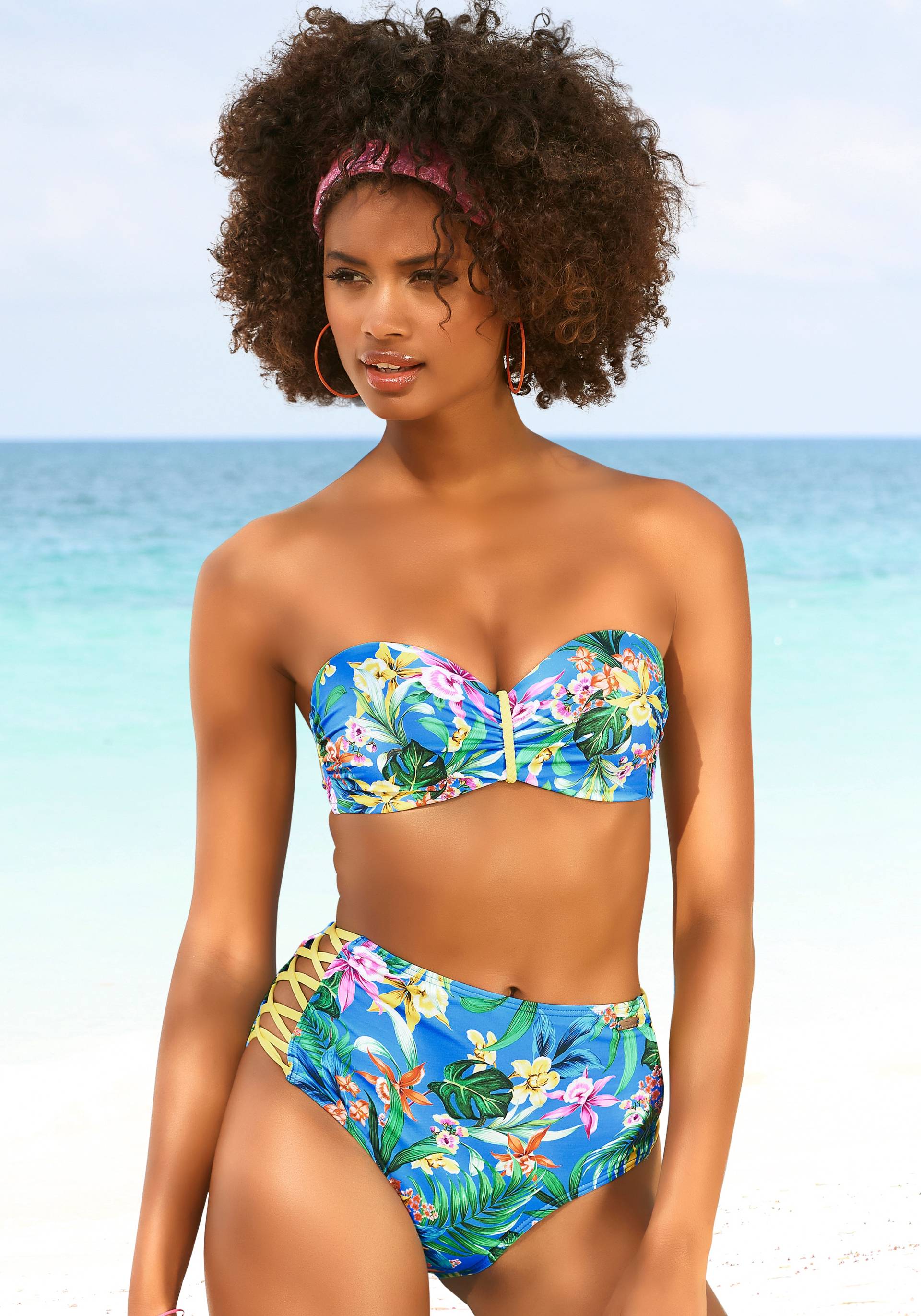 Venice Beach Bügel-Bandeau-Bikini-Top »Hanni«, mit tropischem Print und gelben Details von Venice Beach
