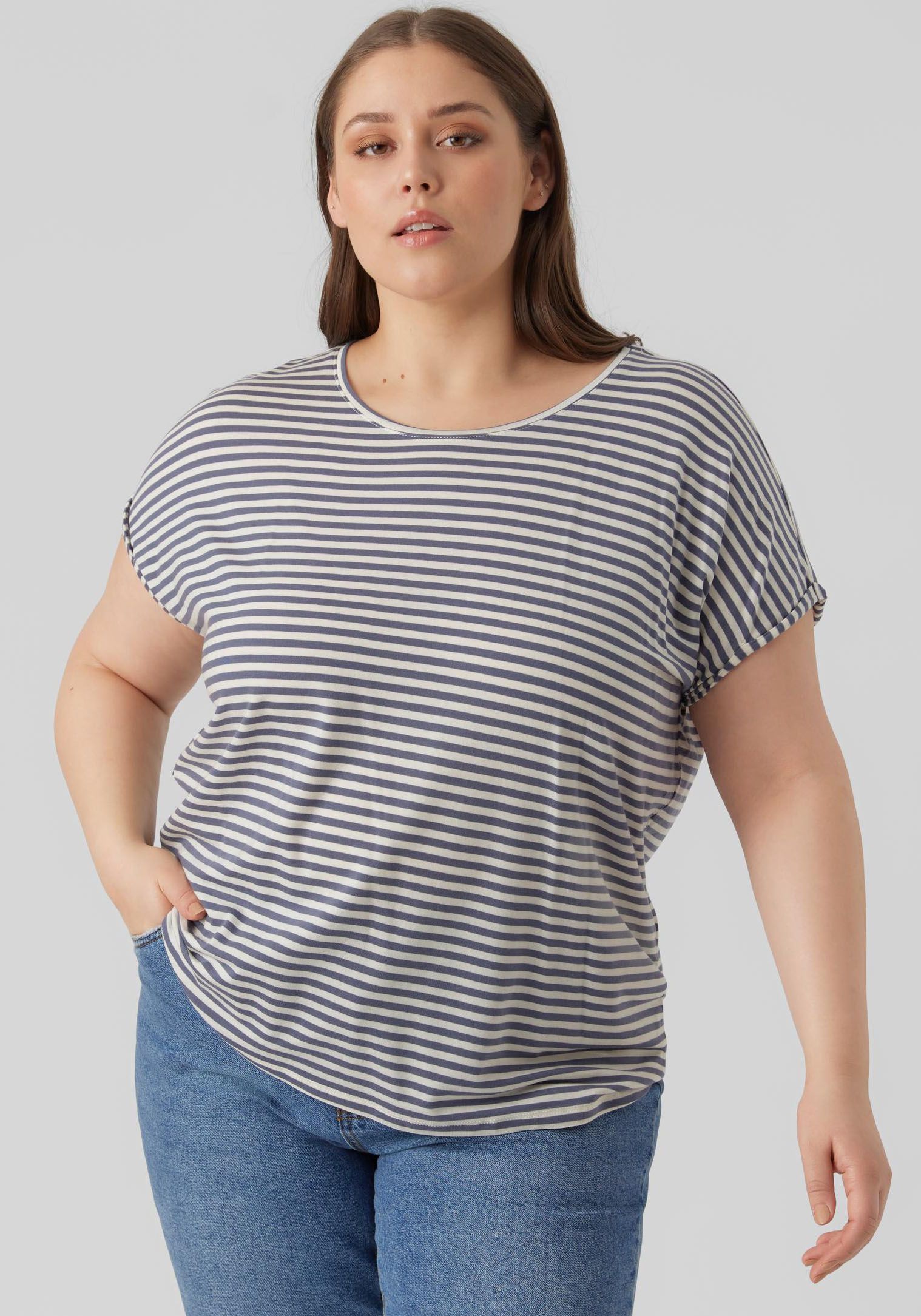 Vero Moda Curve Rundhalsshirt »VMAYA PLAIN SS TOP STRIPE GA NOOS CURVE« von Vero Moda Curve