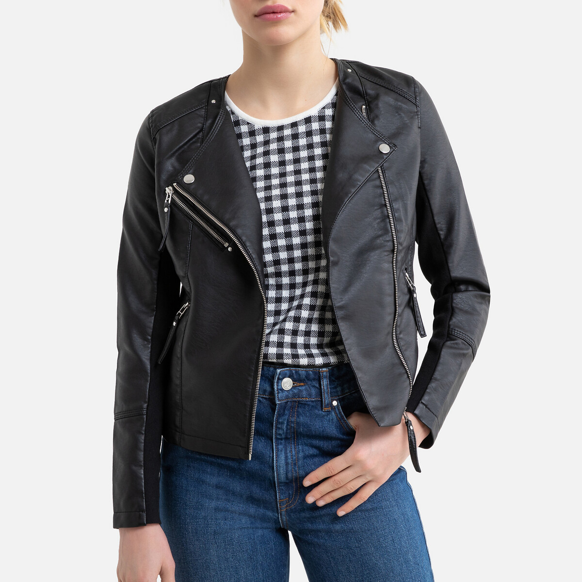 Kurze Bikerjacke mit Reissverschluss, Leder-Optik von Vero Moda