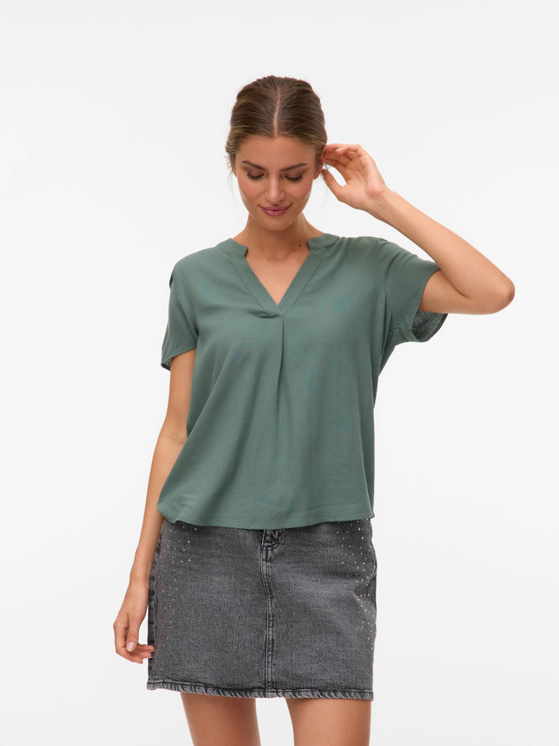 Vero Moda Blusenshirt »VMMYMILO SS V-NECK TOP WVN GA«, mit Leinen von Vero Moda