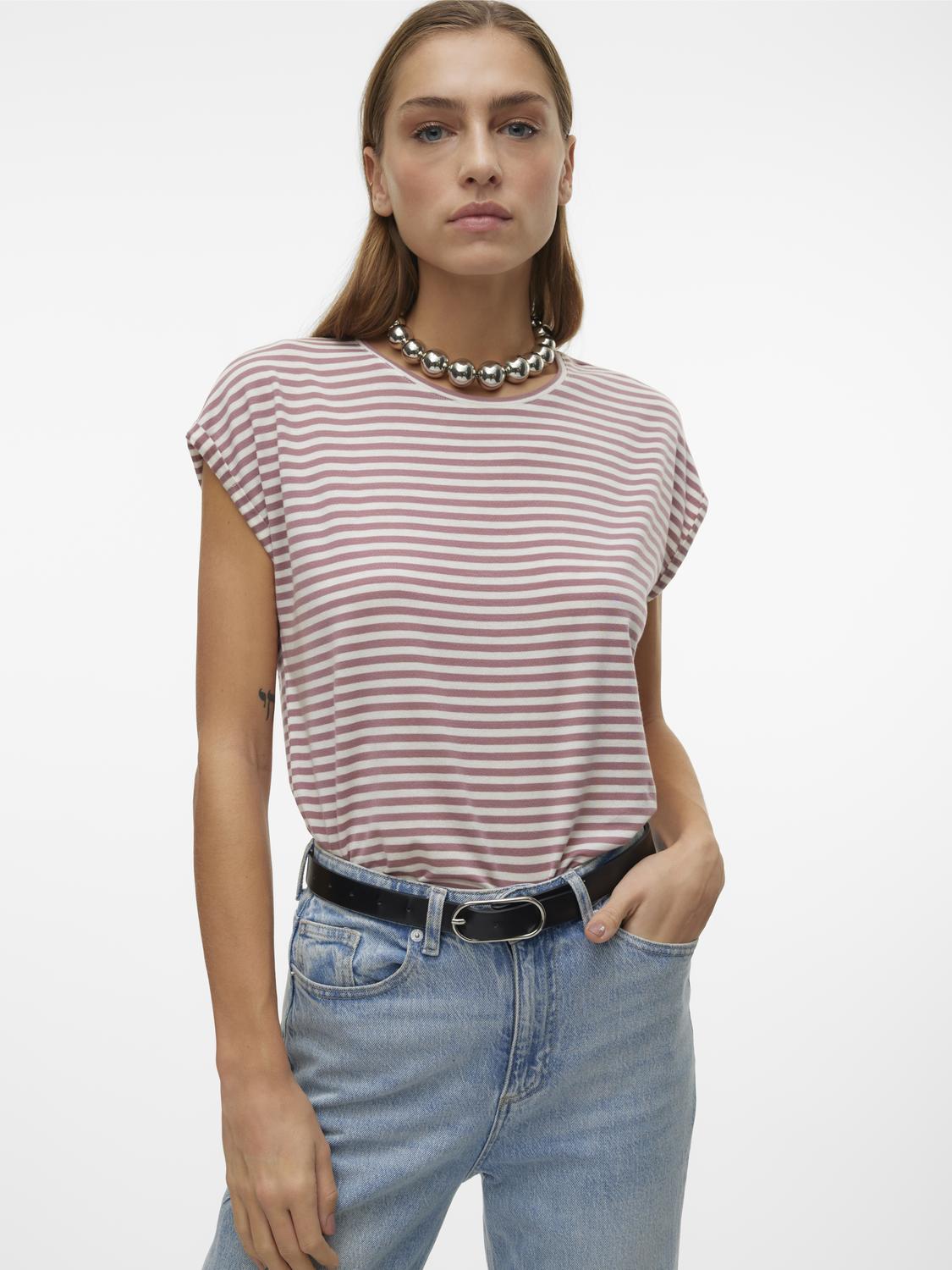 Vero Moda Rundhalsshirt »VMAVA PLAIN SS TOP STRIPE GA JRS NOOS« von Vero Moda