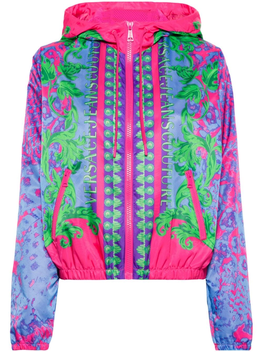 Versace Jeans Couture Animalier-print hooded windbreaker jacket - Blue von Versace Jeans Couture