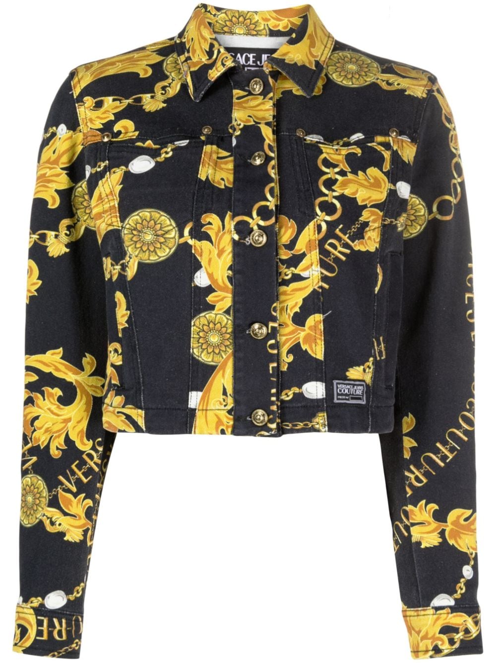 Versace Jeans Couture Barocco-print cropped denim jacket - Black von Versace Jeans Couture