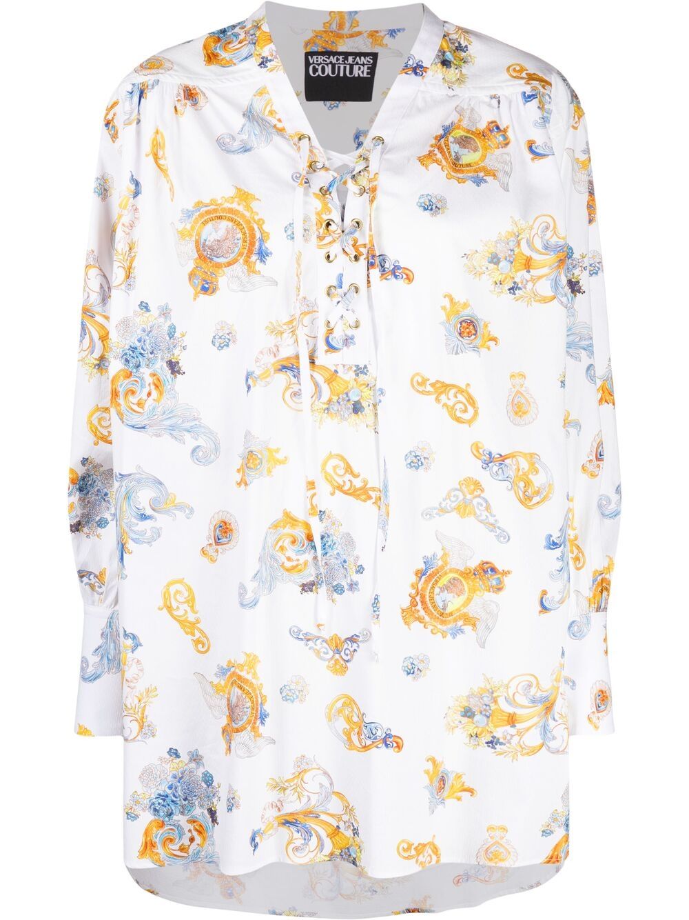 Versace Jeans Couture Barocco-print lace-up shirt - White von Versace Jeans Couture
