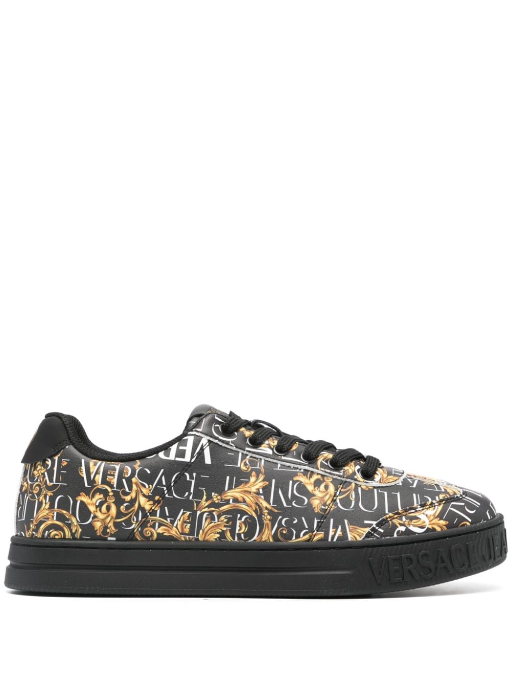 Versace Jeans Couture Barocco-print leather sneakers - Black von Versace Jeans Couture