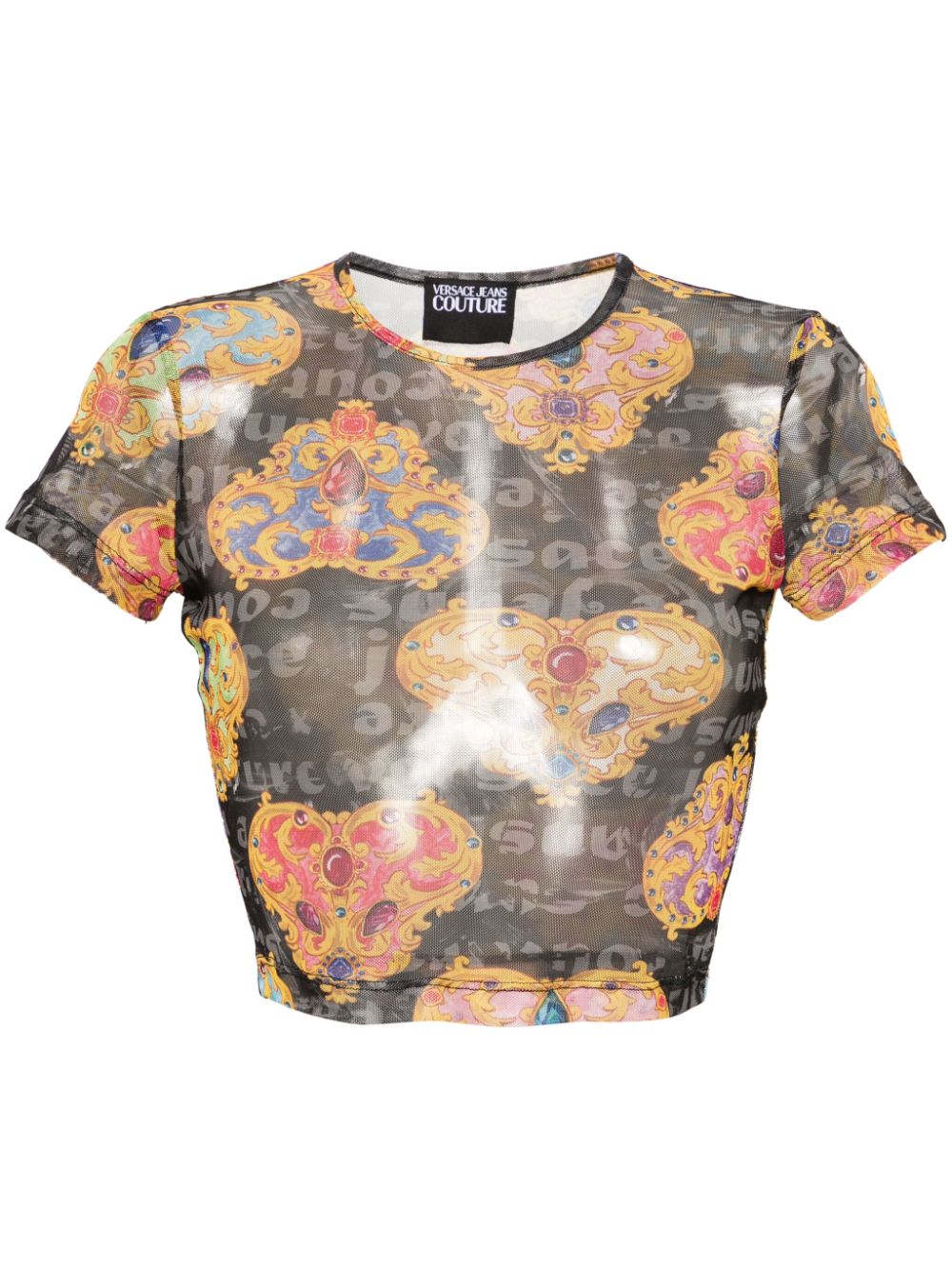Versace Jeans Couture Heart Couture-print crop top - Black von Versace Jeans Couture