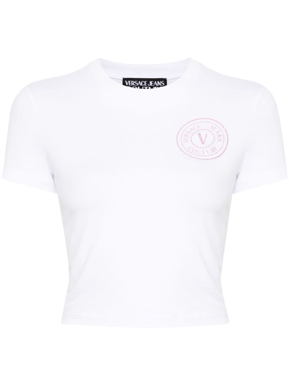 Versace Jeans Couture V-Emblem glittered T-shirt - White von Versace Jeans Couture