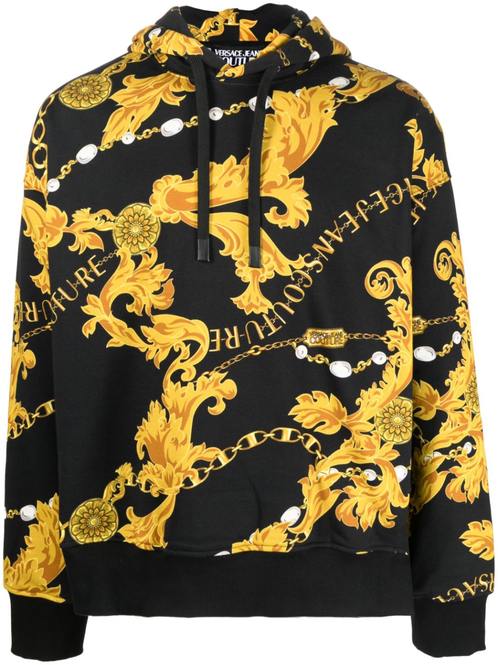 Versace Jeans Couture baroque-print cotton hoodie - Black von Versace Jeans Couture