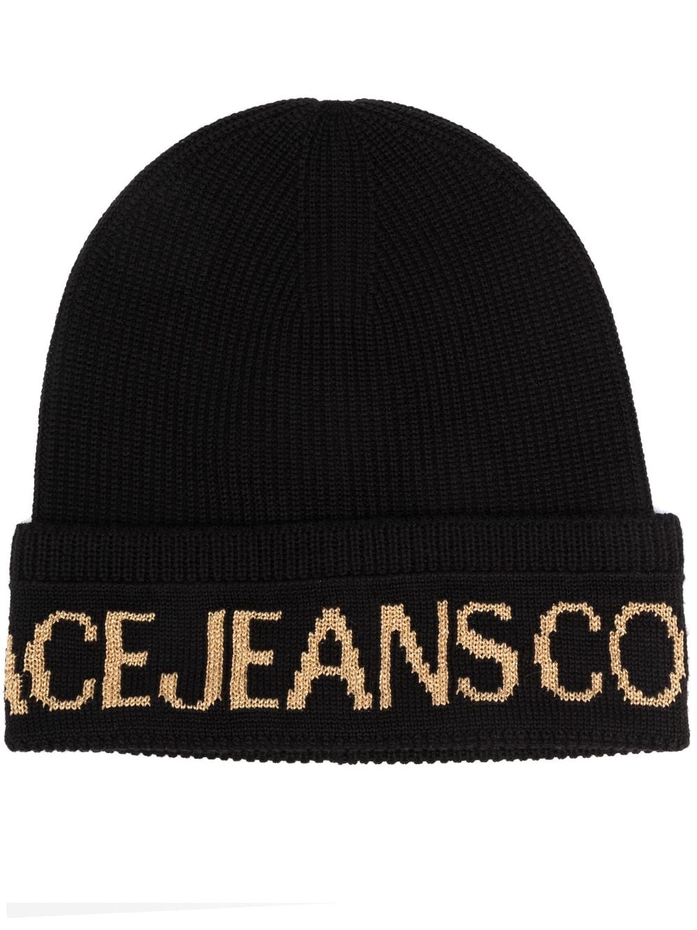 Versace Jeans Couture intarsia-logo ribbed beanie - Black von Versace Jeans Couture