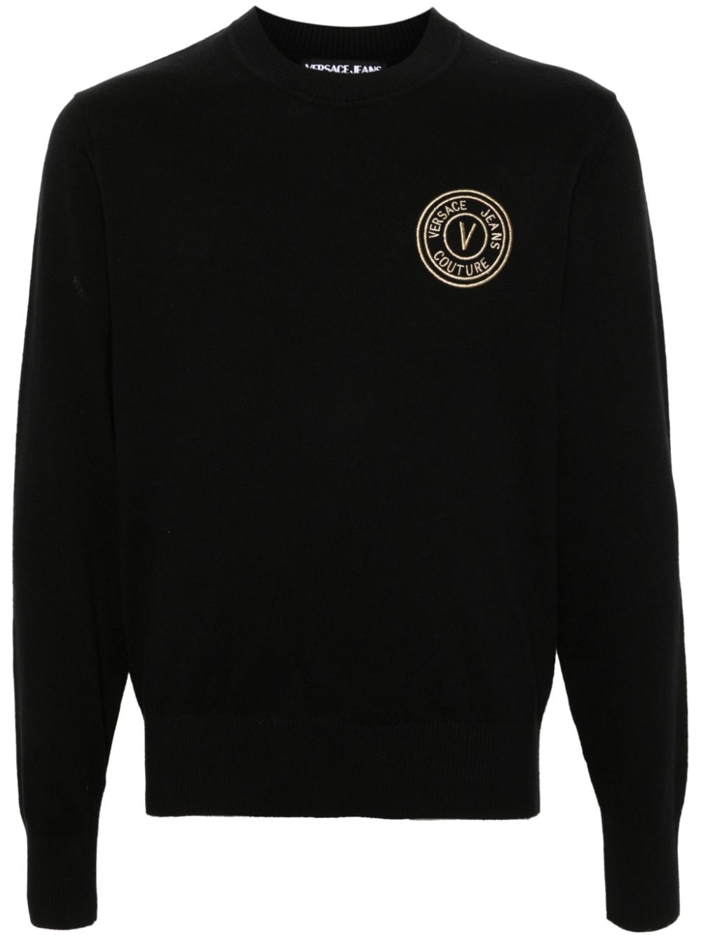 Versace Jeans Couture logo-embroidered crew-neck jumper - Black von Versace Jeans Couture