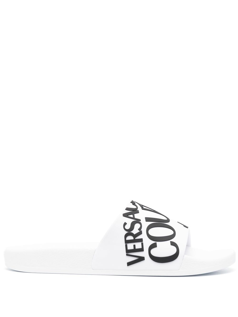 Versace Jeans Couture logo-print flat slides - White von Versace Jeans Couture