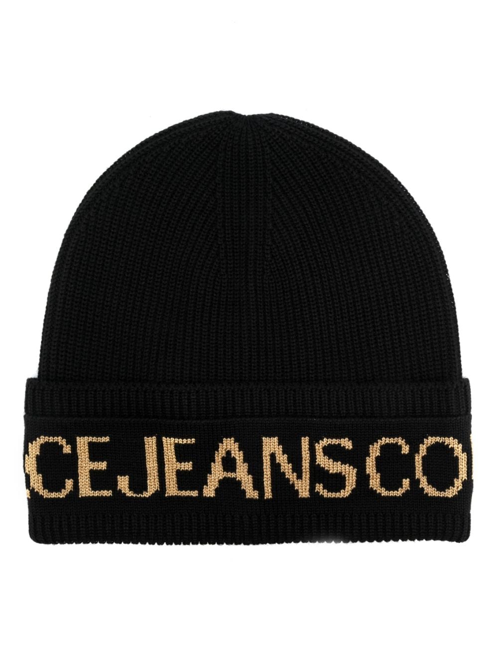 Versace Jeans Couture logo-print ribbed-knit beanie - Black von Versace Jeans Couture