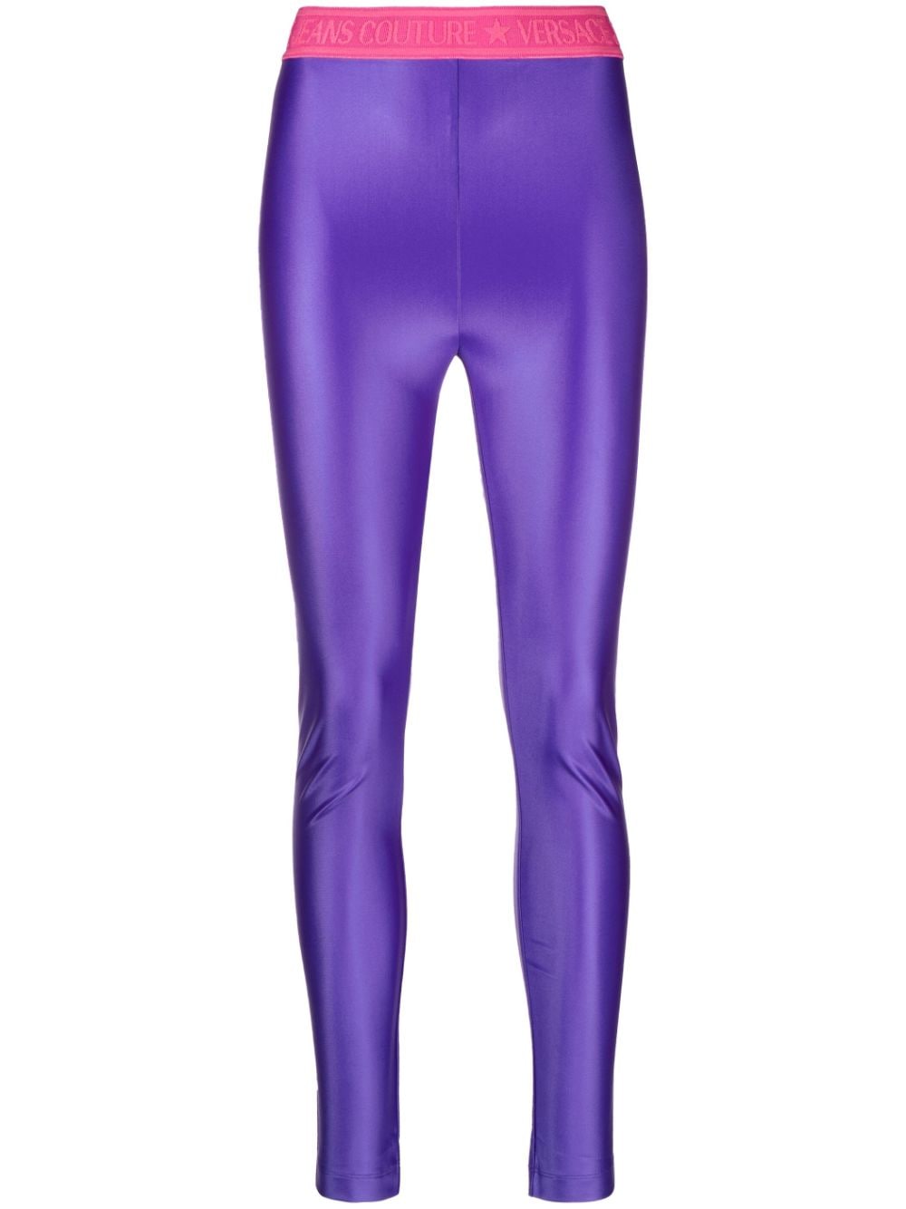 Versace Jeans Couture logo-waistband coated leggings - Purple von Versace Jeans Couture