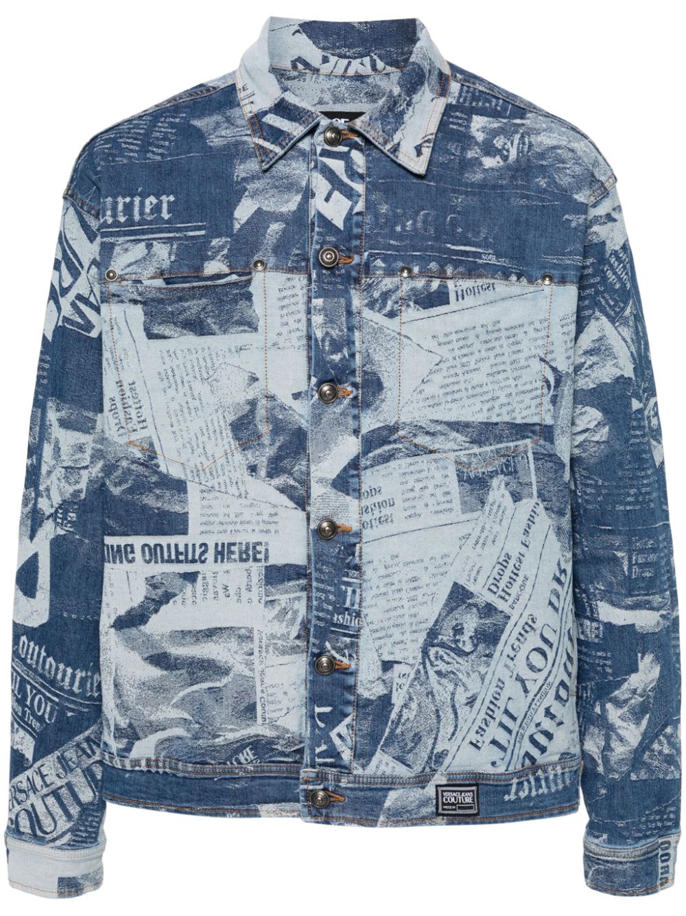 Versace Jeans Couture magazine-print denim jacket - Blue von Versace Jeans Couture