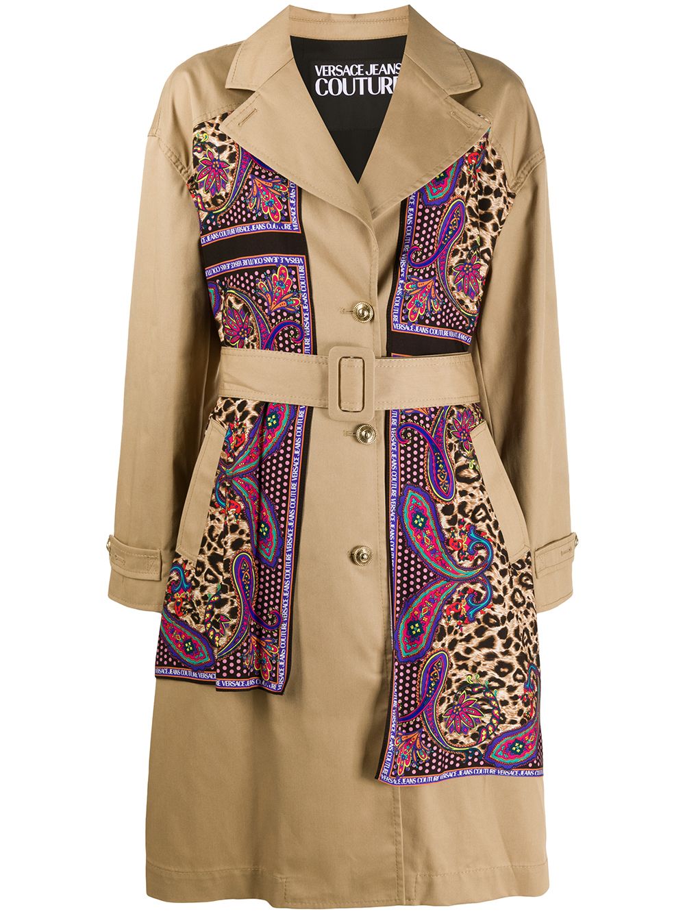 Versace Jeans Couture paisley leopard accent trench coat - Neutrals von Versace Jeans Couture