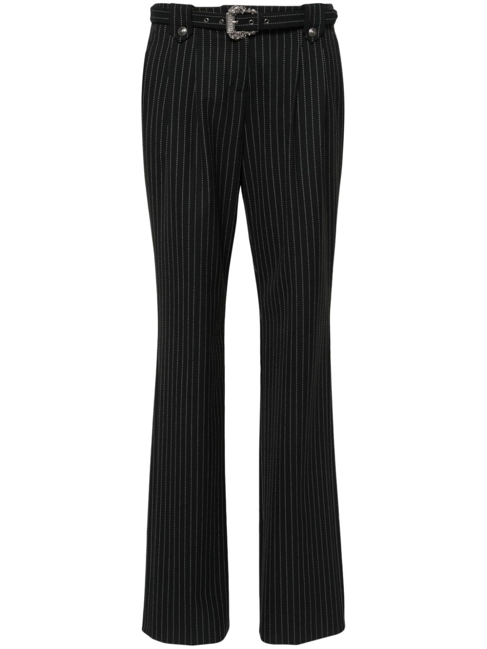 Versace Jeans Couture pinstriped logo-engraved straight trousers - Black von Versace Jeans Couture