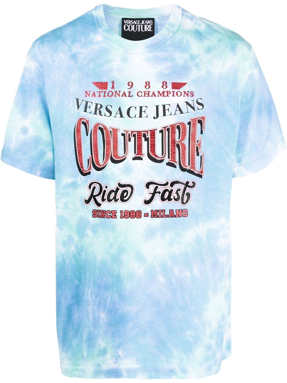 Versace Jeans Couture tie-dye slogan-print T-shirt - Blue von Versace Jeans Couture