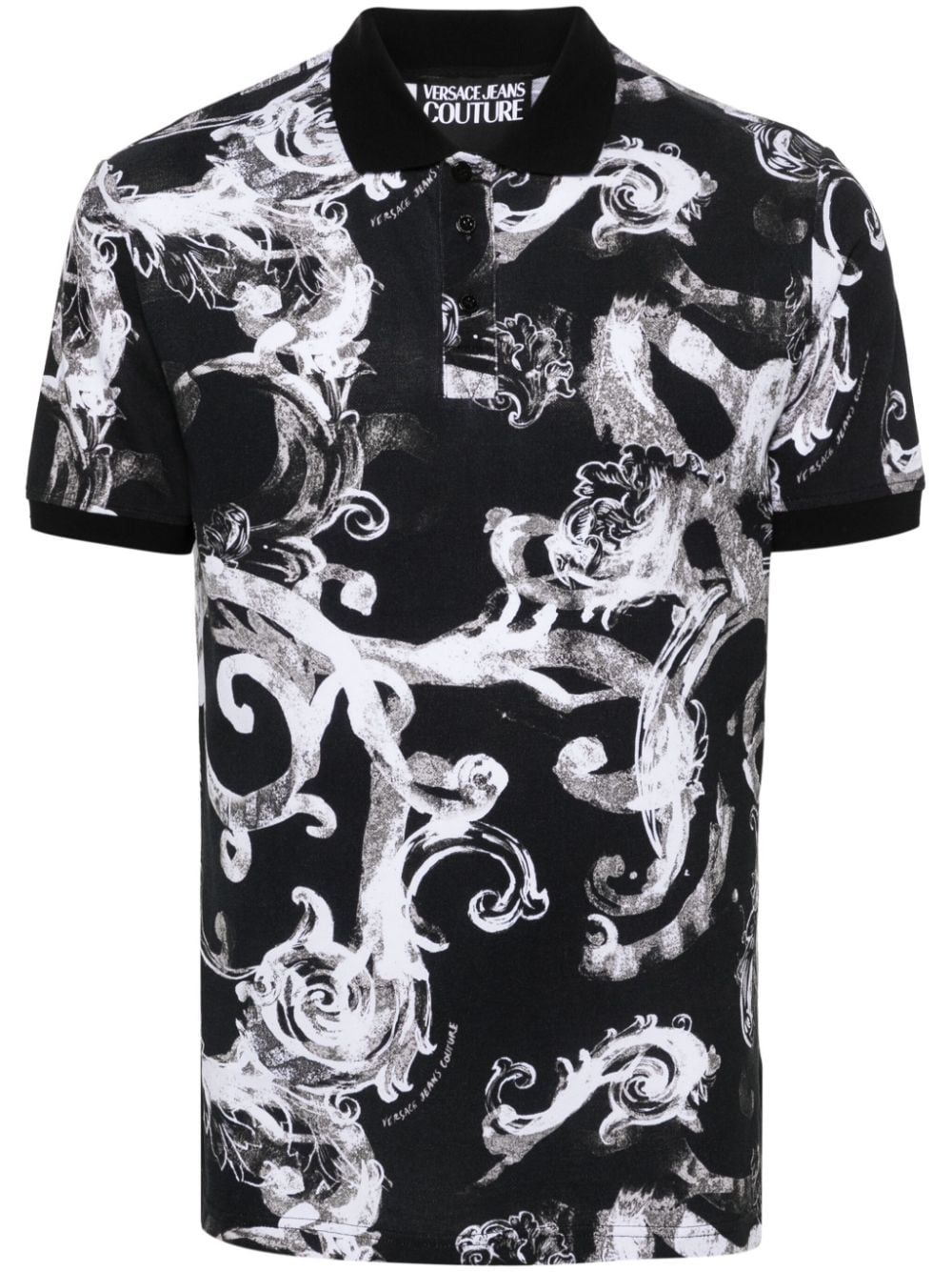Versace Jeans Couture watercolour Barocco-print polo shirt - Black von Versace Jeans Couture