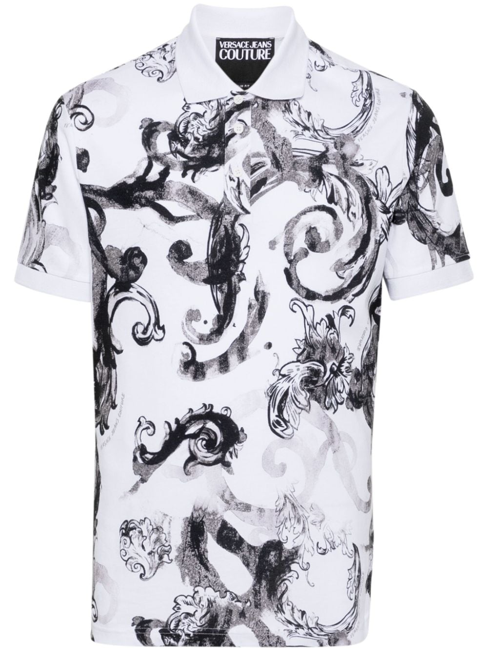 Versace Jeans Couture watercolour baroque-pattern polo shirt - White von Versace Jeans Couture