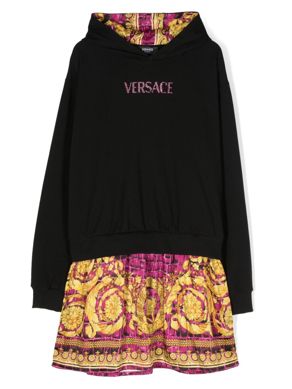 Versace Kids Barocco-print hooded dress - Black von Versace Kids