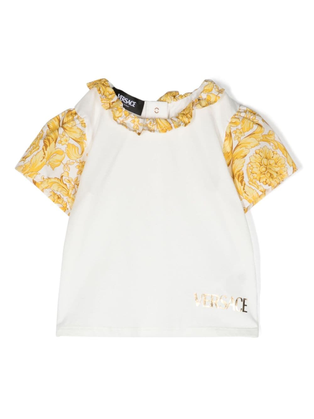 Versace Kids Barocco-print ruffle-collar T-shirt - White von Versace Kids