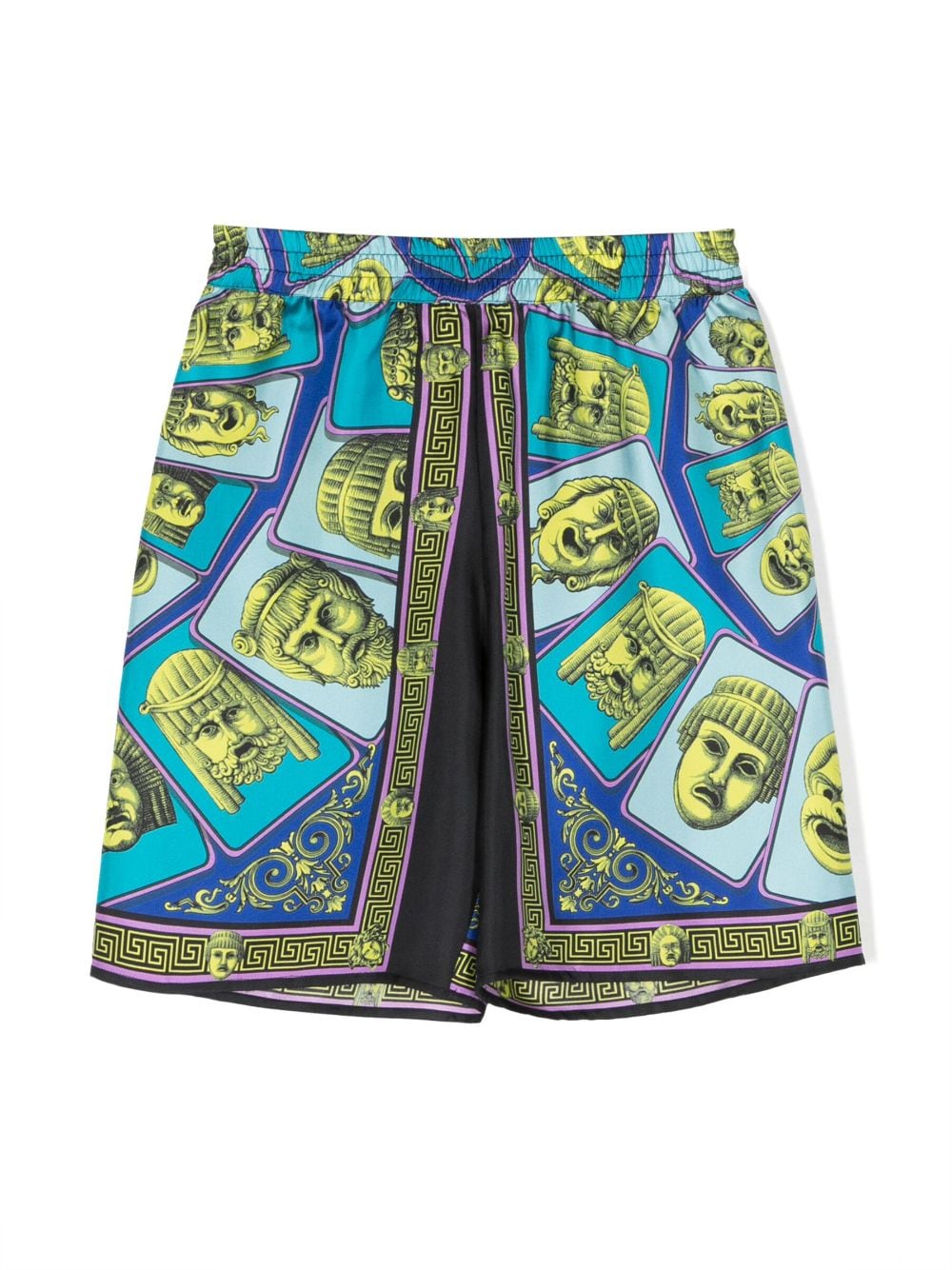 Versace Kids Le Maschere-print silk shorts - Green von Versace Kids