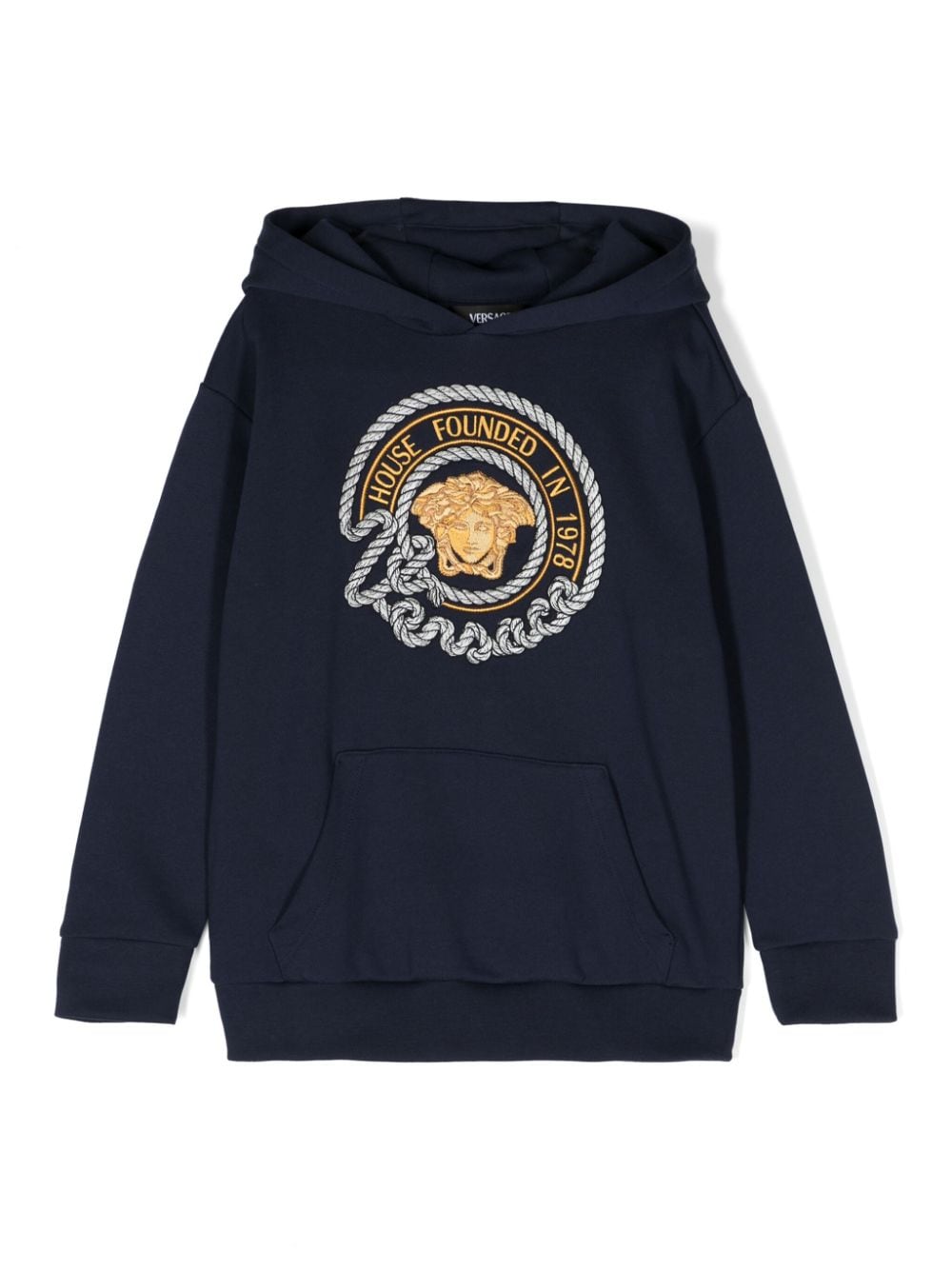 Versace Kids Medusa Head-embroidered cotton hoodie - Blue von Versace Kids