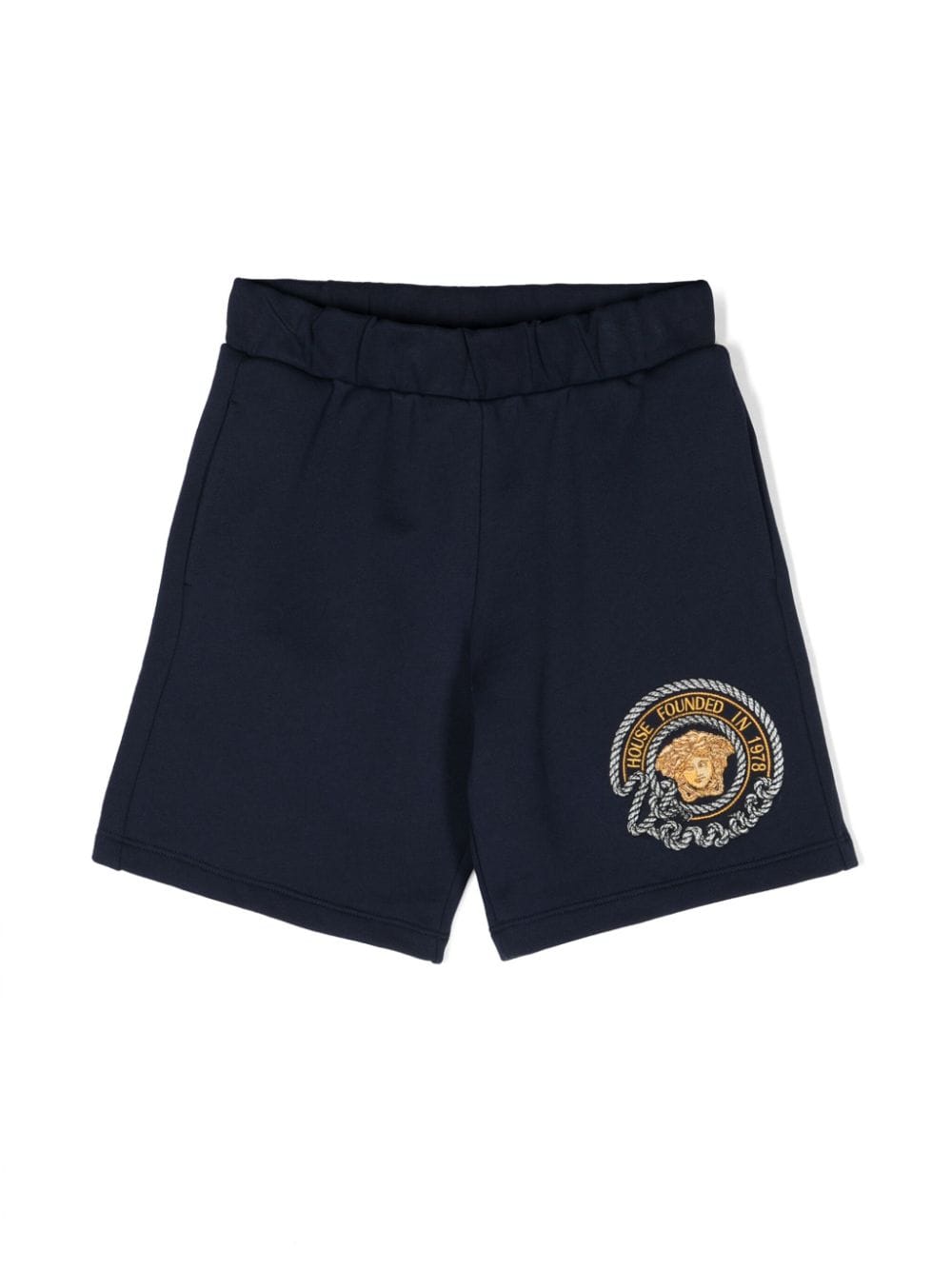 Versace Kids Medusa Head-embroidered cotton shorts - Blue von Versace Kids