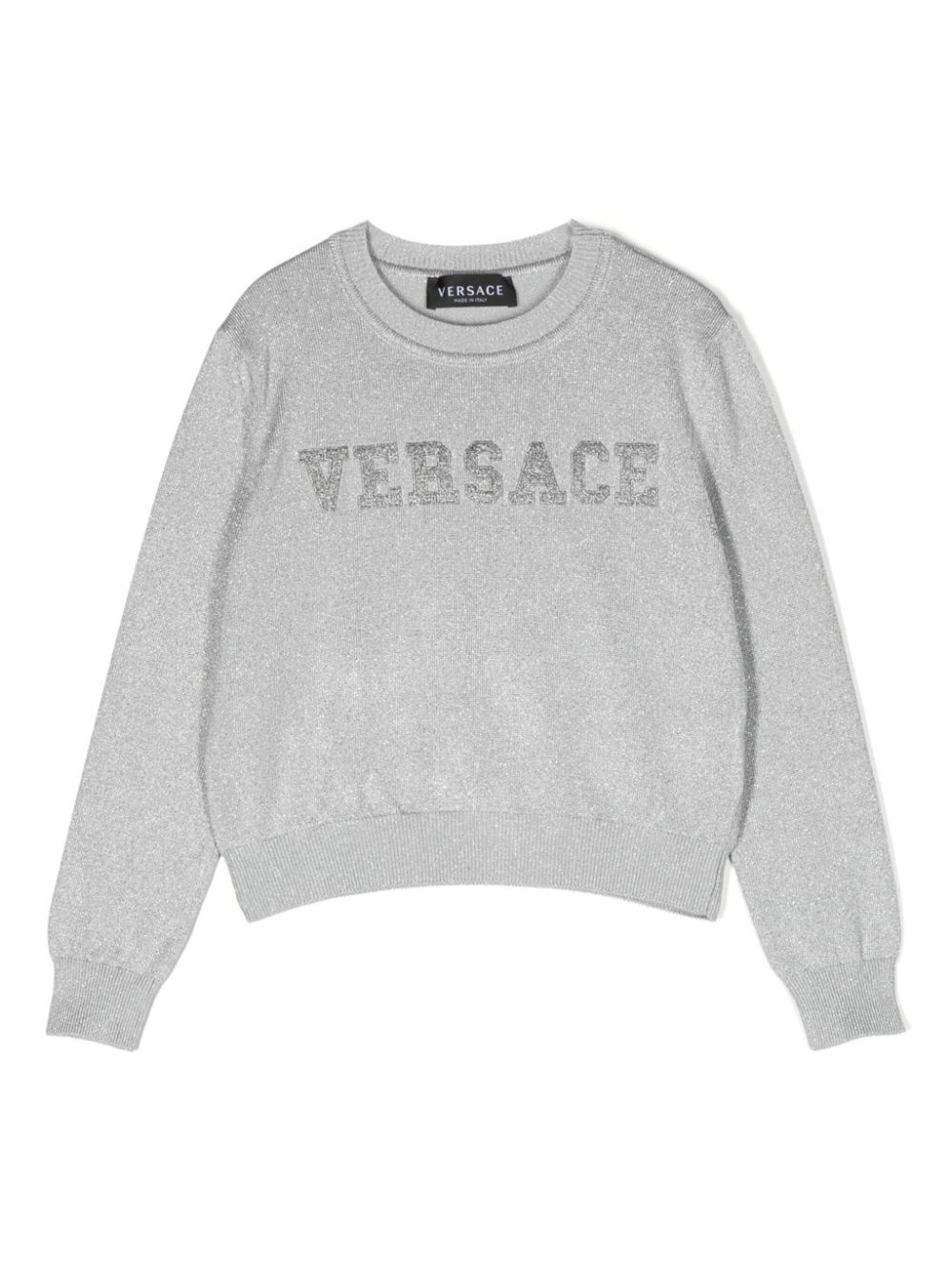 Versace Kids appliqué-logo crew-neck jumper - Silver von Versace Kids