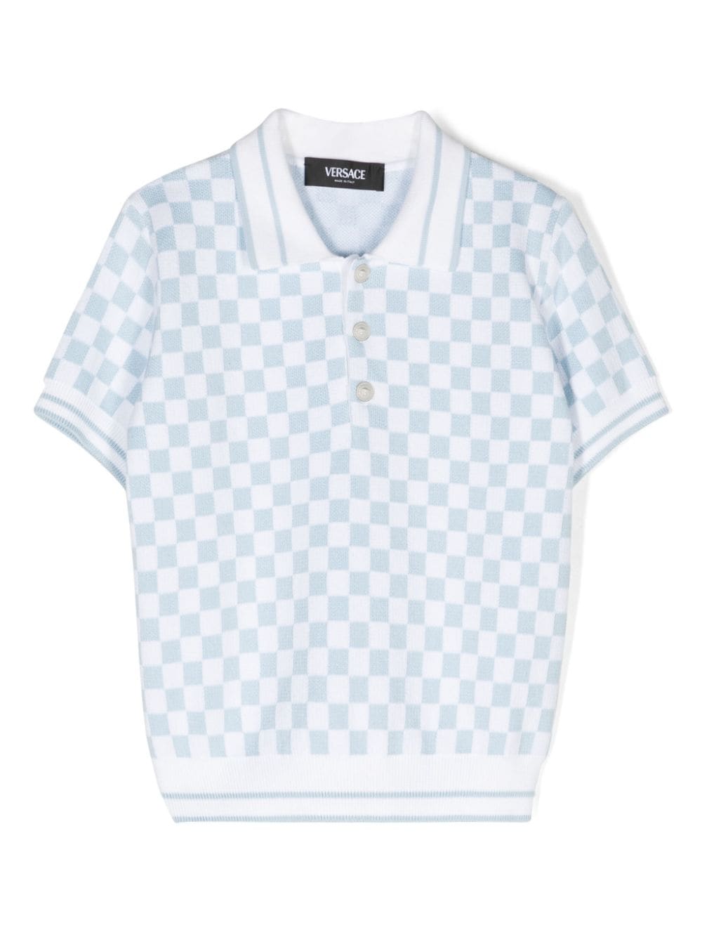 Versace Kids checkerboard-knit cotton polo shirt - White von Versace Kids