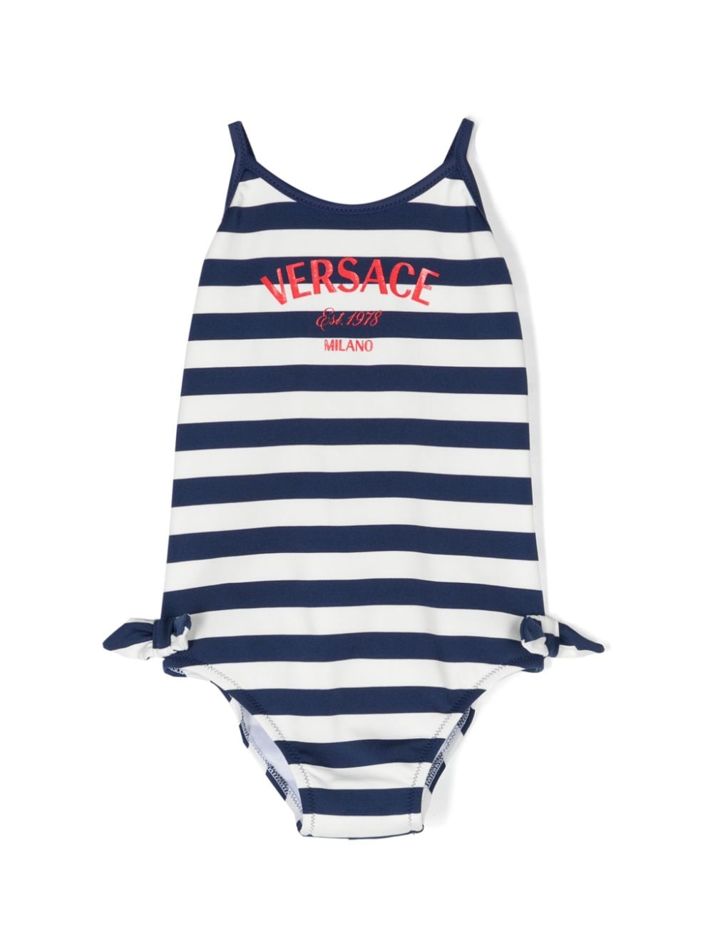 Versace Kids contrast-trim striped swimsuit - Blue von Versace Kids