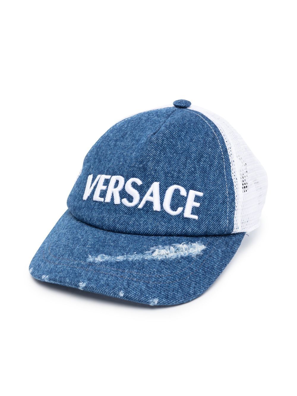Versace Kids distressed denim baseball cap - Blue von Versace Kids