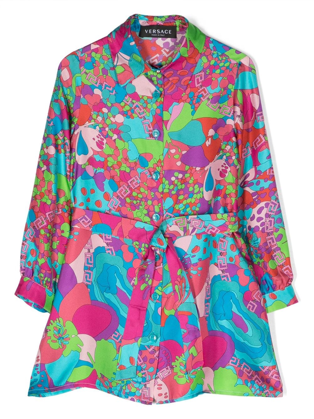 Versace Kids Floral Summer silk shirt dress - Blue von Versace Kids