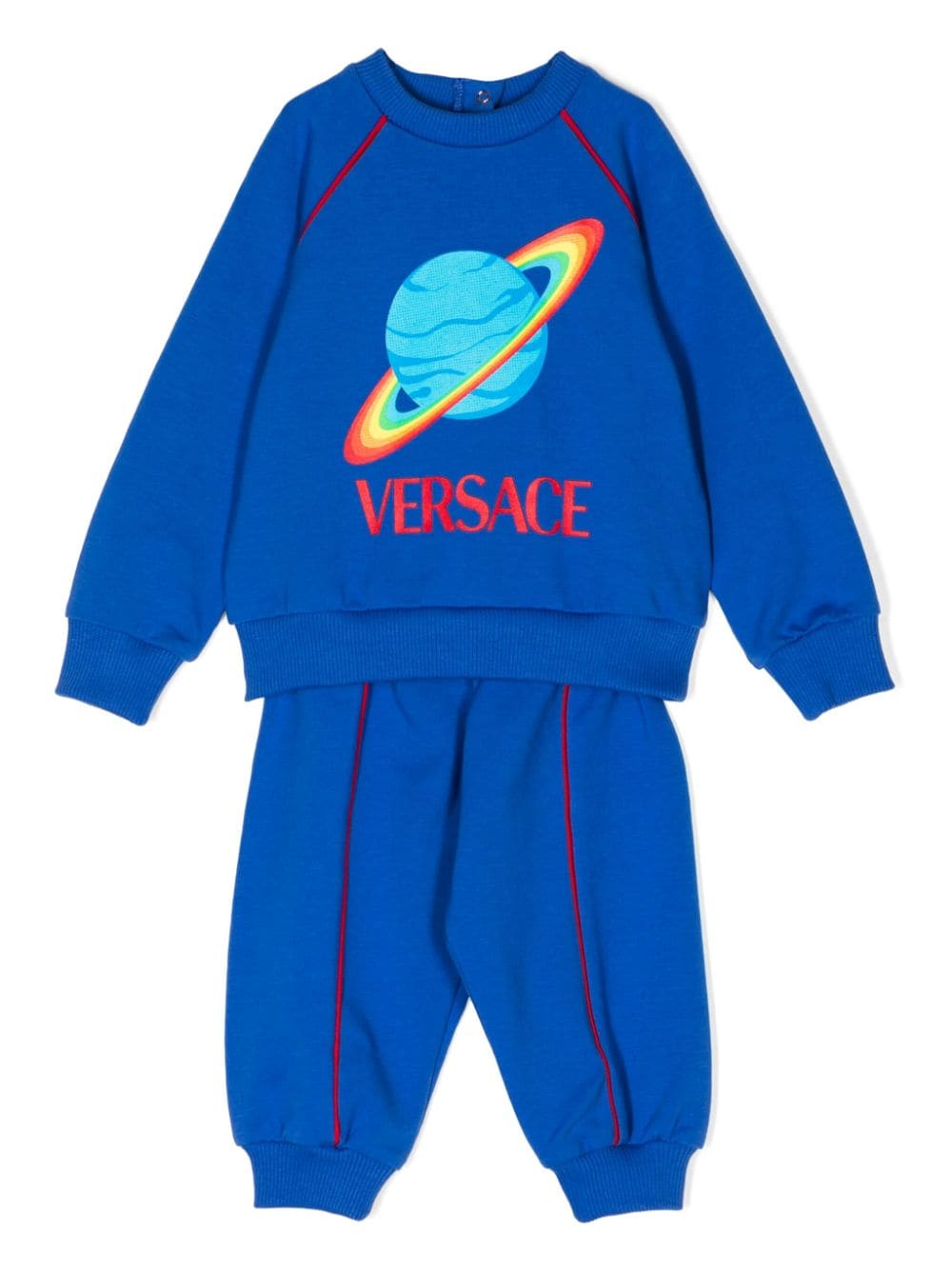 Versace Kids logo-embroidered cotton tracksuit bottom - Blue von Versace Kids