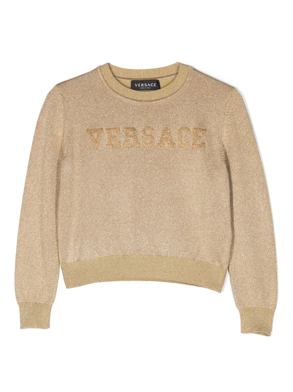 Versace Kids logo-embroidered metallic-threading jumper - Gold von Versace Kids