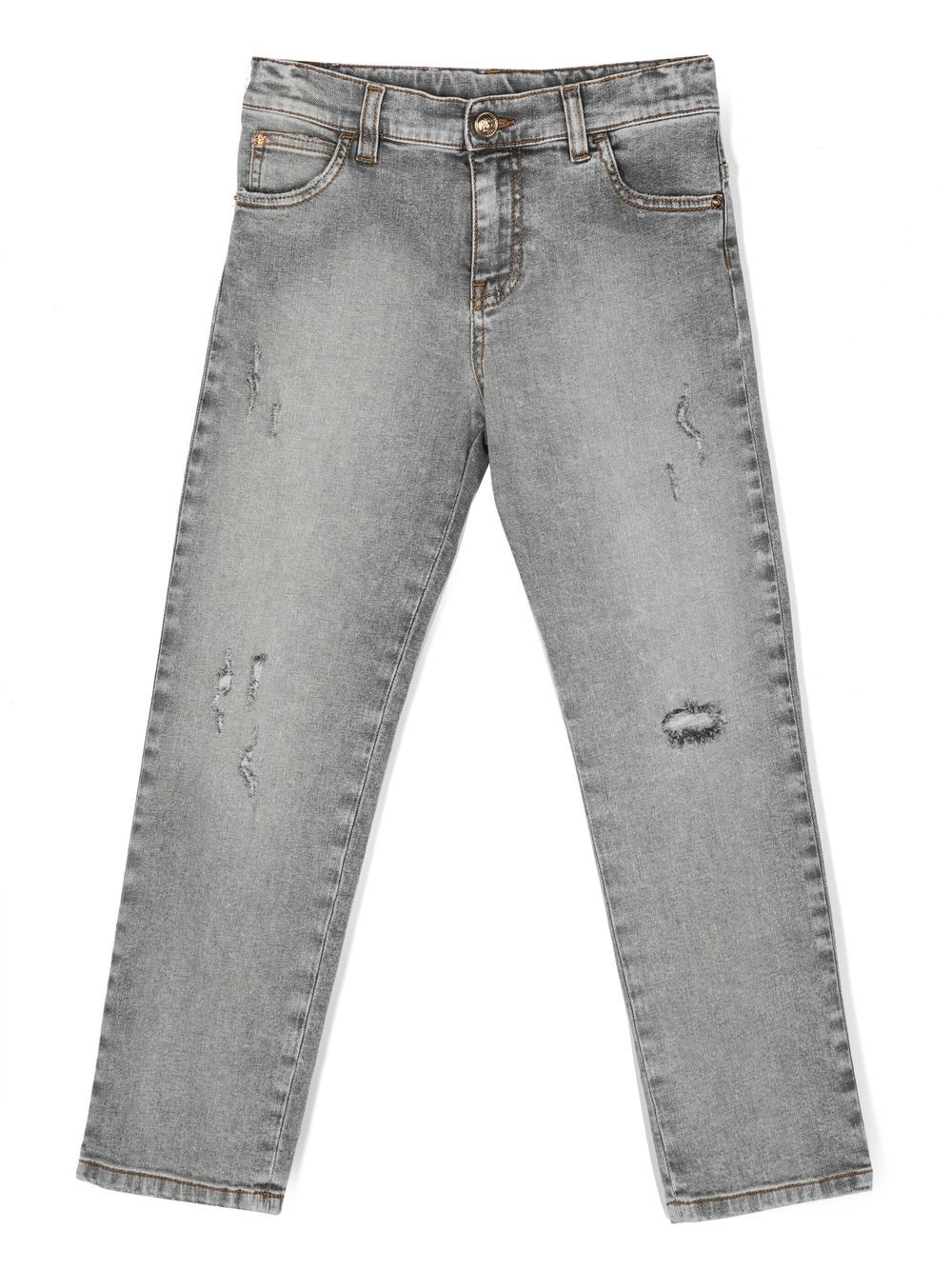 Versace Kids logo-patch straight-leg jeans - Grey von Versace Kids