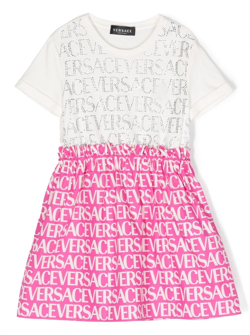 Versace Kids logo-print crystal-embellished dress - White von Versace Kids
