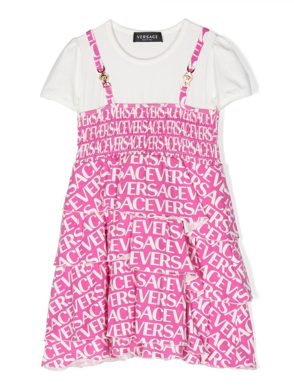 Versace Kids logo-print ruffled dress - White von Versace Kids