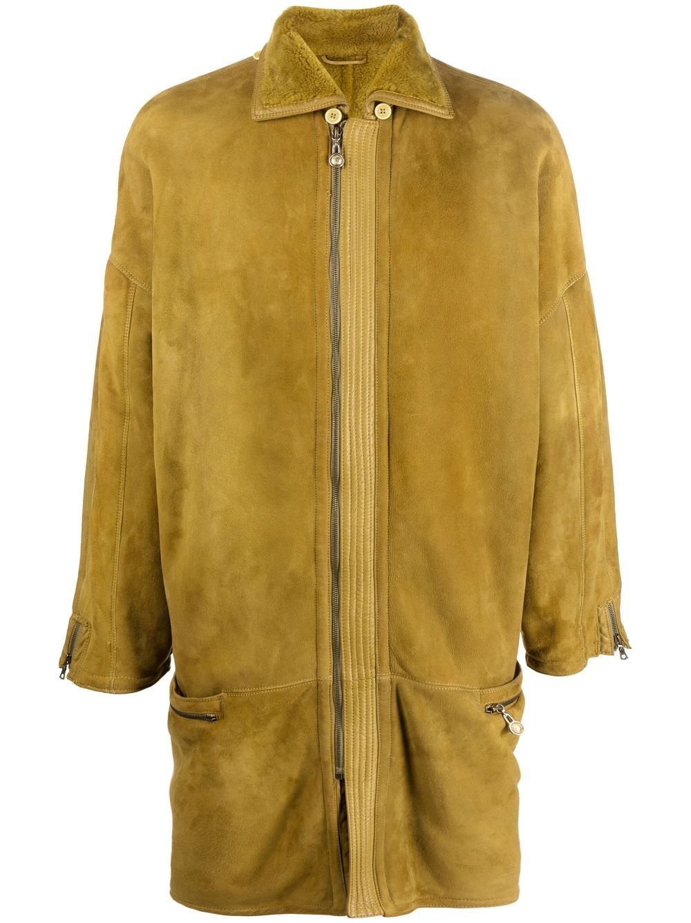 Versace Pre-Owned 1980s zip-up shearling coat - Yellow von Versace Pre-Owned