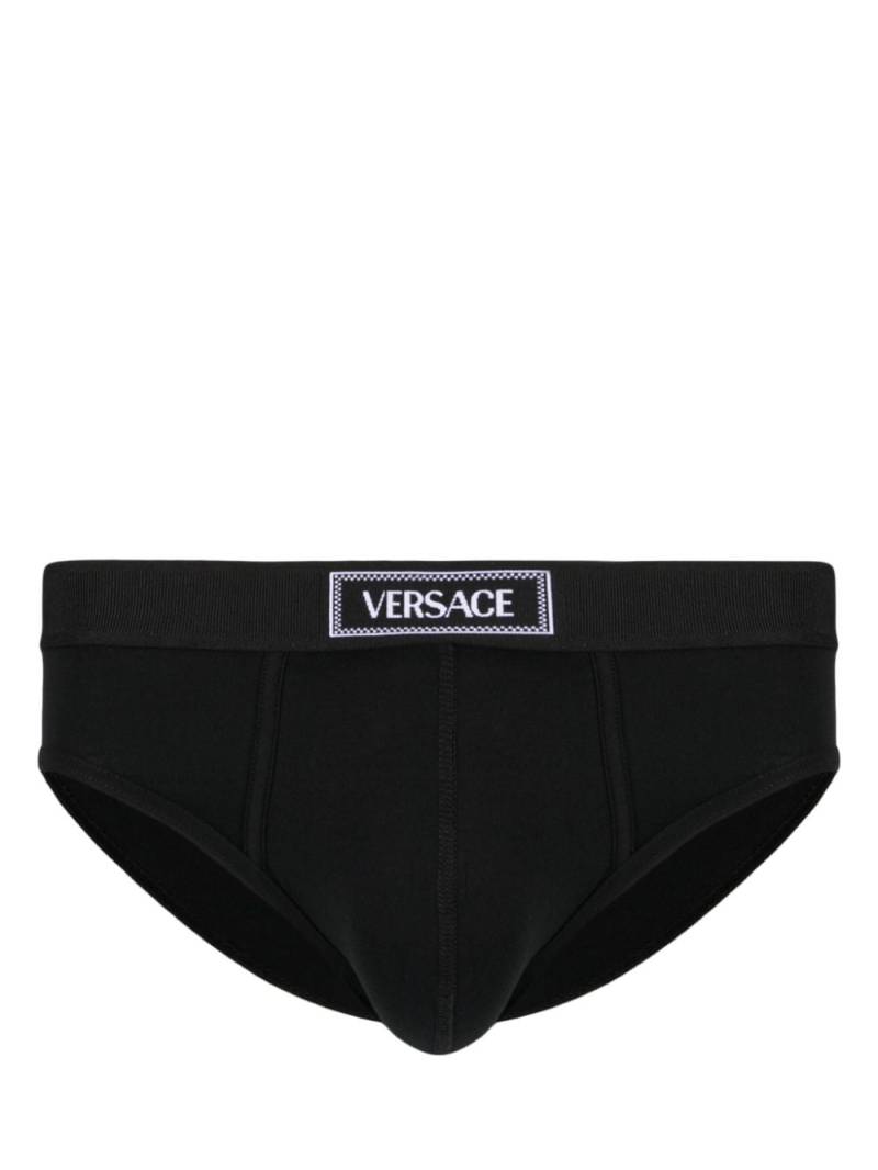 Versace 90s Versace logo-waistband cotton briefs - Black von Versace